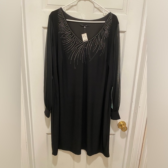 Blu Sage Black and Silver Embellished Gown with Bishop Sleeves - Picture 1 of 8